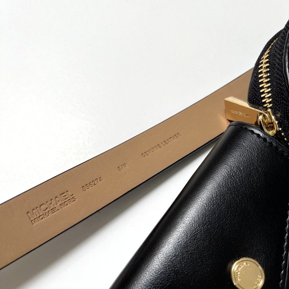 Michael Kors Double Pouch Belt Bag Black Leather MK Logo Waist Fanny Pack NWT - Picture 5 of 9